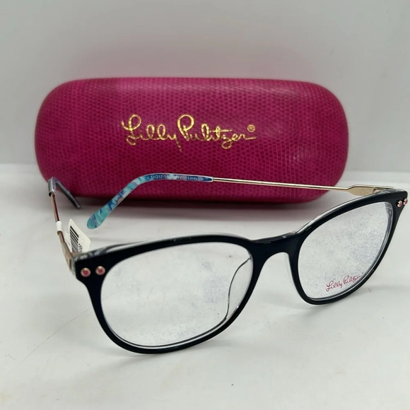 Lilly Pulitzer Lindy Eyeglasses Frames Case Navy Crystal RX-able NWT - Picture 2 of 7